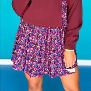 SSYS Floral Pleated Mini Skort in Maroon NWT